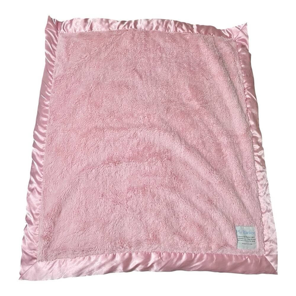 My Blankee Plush Pink Baby Blanket Satin Trim Stroller USA Made 30 X 34 Cozy